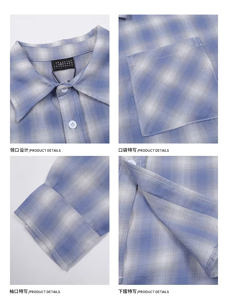 Wukong có sẵn áo sơ mi nam dài tay kẻ xanh thời trang xuân thu, kiểu dáng rộng rãi, áo cặp đa năng, phong cách thường ngày.