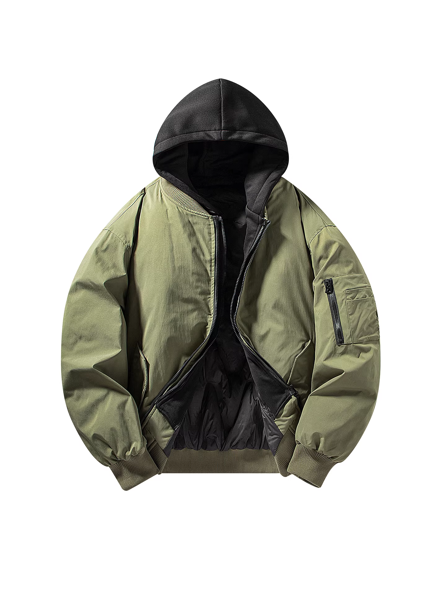 Wukong có sẵn áo khoác phao nam kiểu Mỹ cổ điển, giả hai mảnh, phối họa tiết, có mũ, mùa đông, 90% lông vũ, chống lạnh, kiểu phi công.