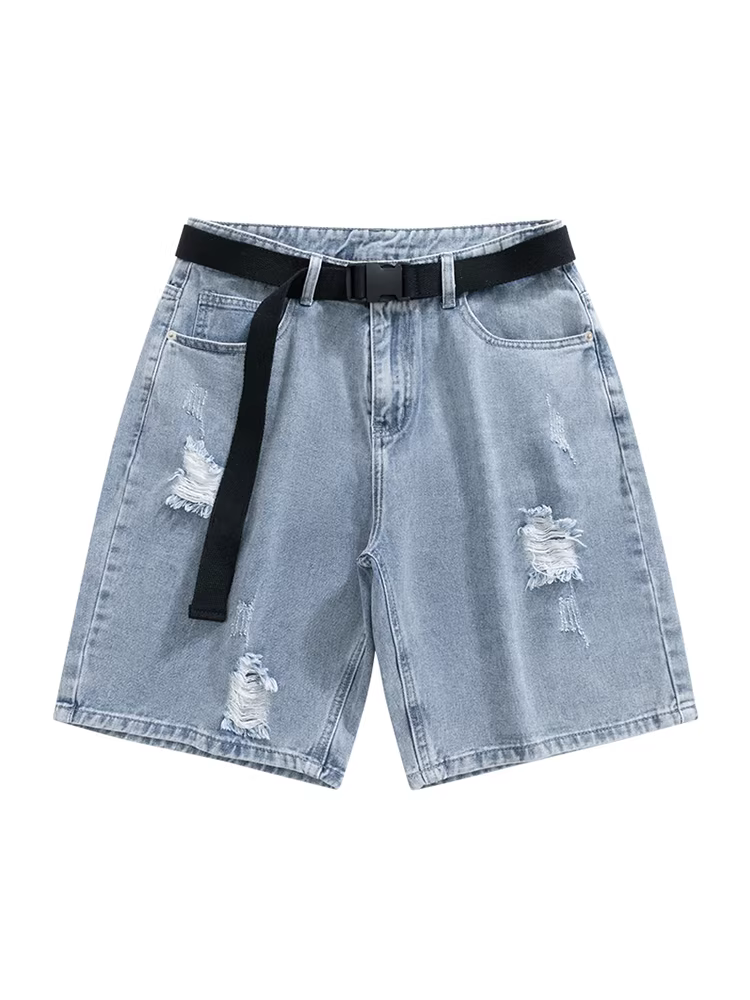 Wukong có sẵn quần short denim rách, xước, cạp chun thời trang dành cho nam, kiểu dáng rộng rãi, đa năng, năm phần, thích hợp cho mùa hè.