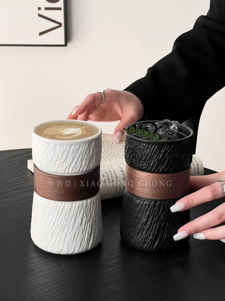 Bộ cốc cà phê bằng gốm sứ retro, cốc nghệ thuật latte cao cấp, cốc uống nước lạnh kiểu Mỹ, cốc nước chống bỏng