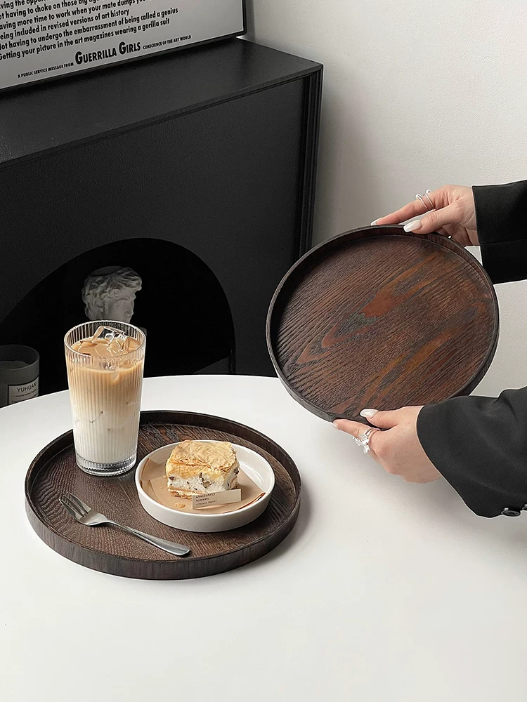 Khay trà kiểu Nhật, khay đựng trái cây, khay gỗ tròn gia dụng, khay đựng đồ ăn nhẹ, đĩa ăn, khay đựng cốc, đĩa bánh ngọt