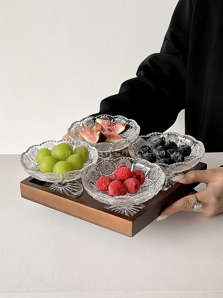 Đĩa trái cây gia đình kiểu Trung Quốc, đĩa trái cây bằng thủy tinh cao cấp và tinh tế, đĩa ăn nhẹ, đĩa pha trà, đĩa tráng miệng