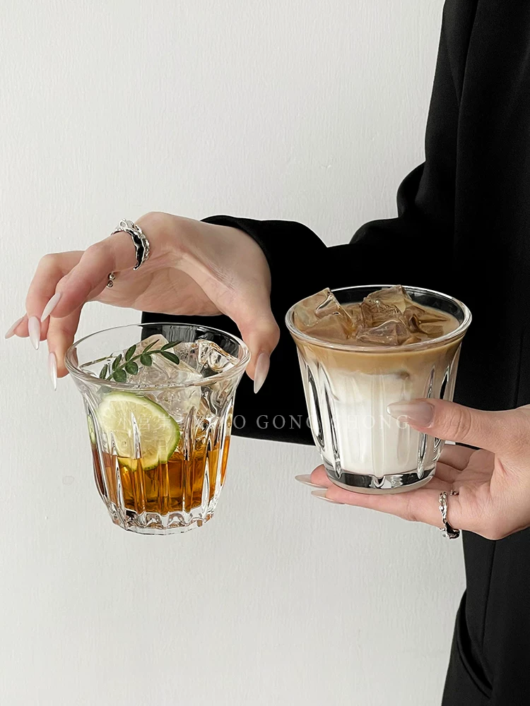 Ly cà phê kiểu Ins, ly thủy tinh, ly cà phê trắng kiểu Úc cổ điển, ly latte đá kiểu Mỹ, ly uống nước lạnh, ly đựng đồ uống.