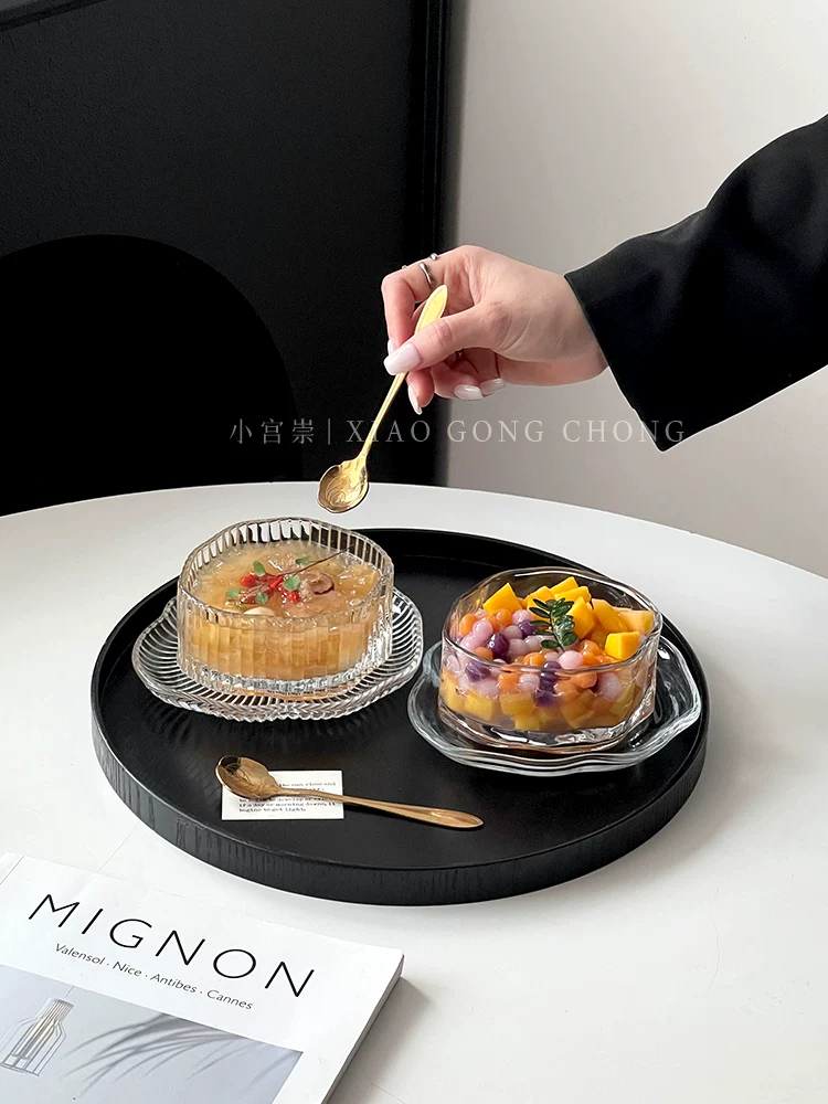 Bộ bát tráng miệng kiểu Ins, bát và đĩa thủy tinh hình đám mây cao cấp, bát đựng đường nước và nấm trắng sáng tạo, bát ăn sáng.