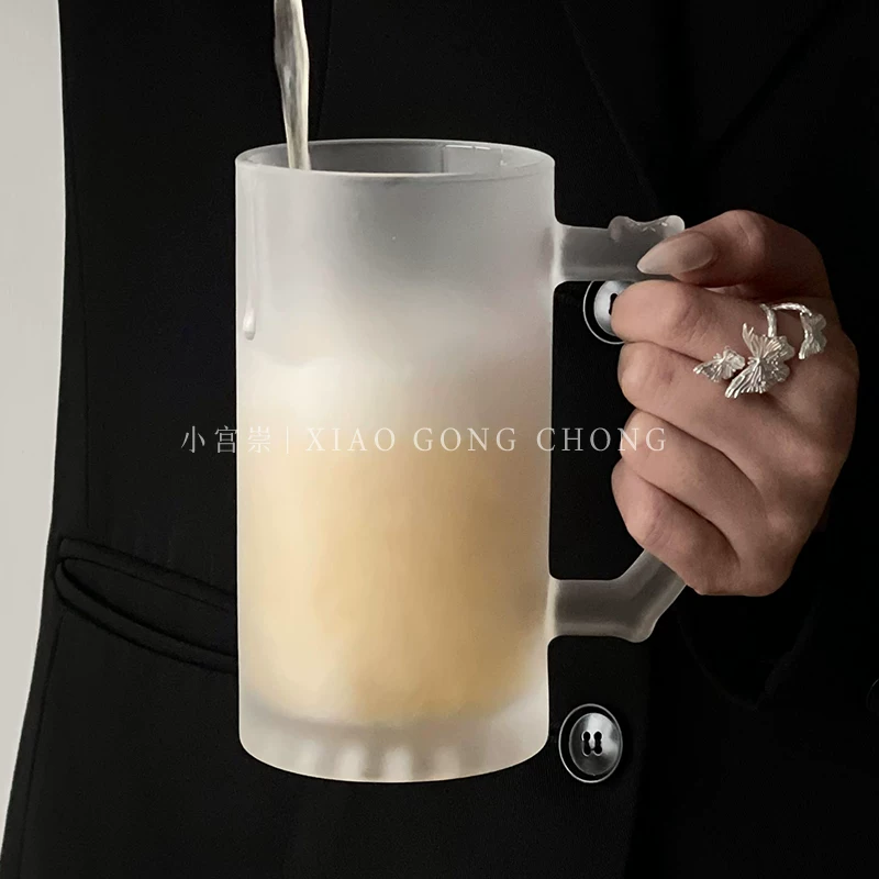 Cốc bia gia dụng dung tích lớn có tay cầm, cốc bia tươi có giá trị cao, cốc uống nước lạnh mùa hè, cốc nước trái cây, cốc thủy tinh