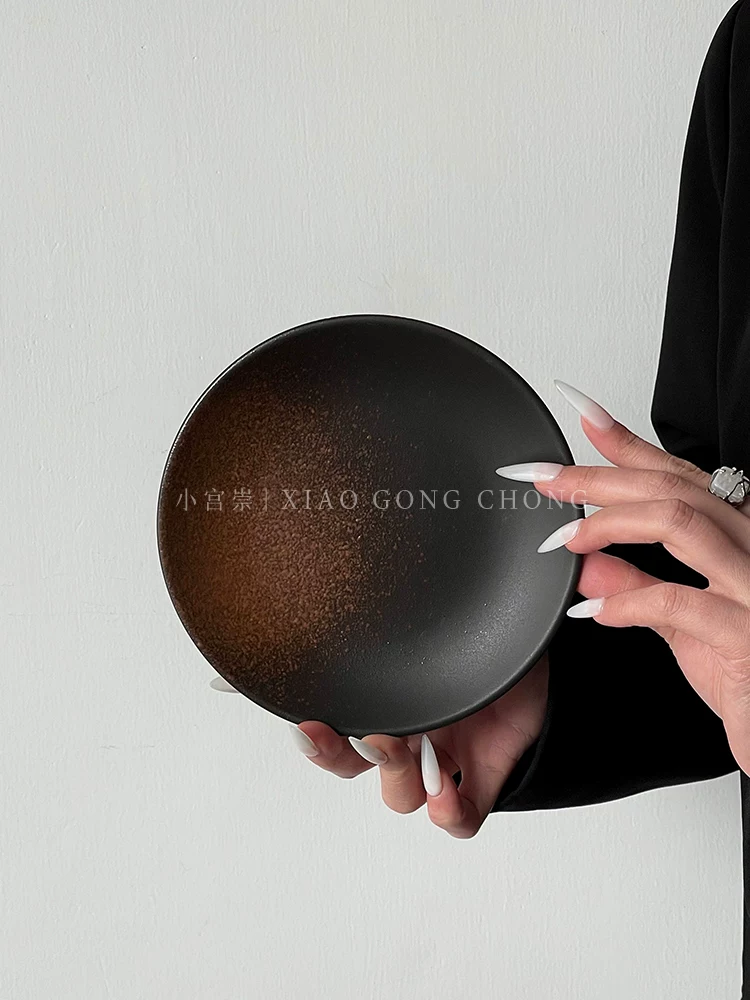 Đĩa tráng miệng bằng gốm sứ retro Nhật Bản đĩa đựng bít tết món ăn phương Tây đĩa nhà cao cấp đĩa mì ống đĩa bánh đĩa tròn đĩa ăn sáng