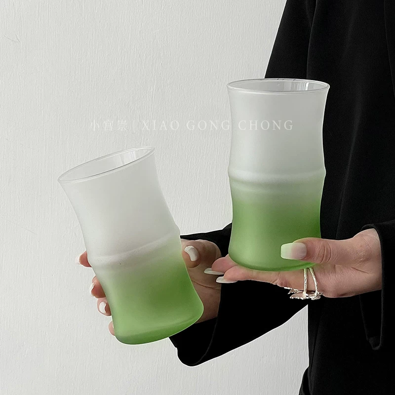 Cốc tre xanh mờ kiểu Trung Quốc mới, cốc thủy tinh thiết kế độc đáo, cốc uống nước gia dụng cao cấp, cốc nước ép và nước giải khát.