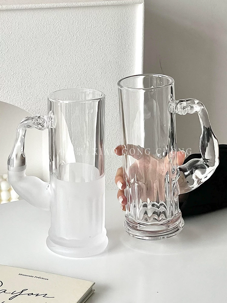 Cốc thủy tinh mờ Hercules Cup có tay cầm, cốc bia sáng tạo độc đáo, cốc nước ép dung tích lớn, cốc uống nước, cốc uống nước lạnh