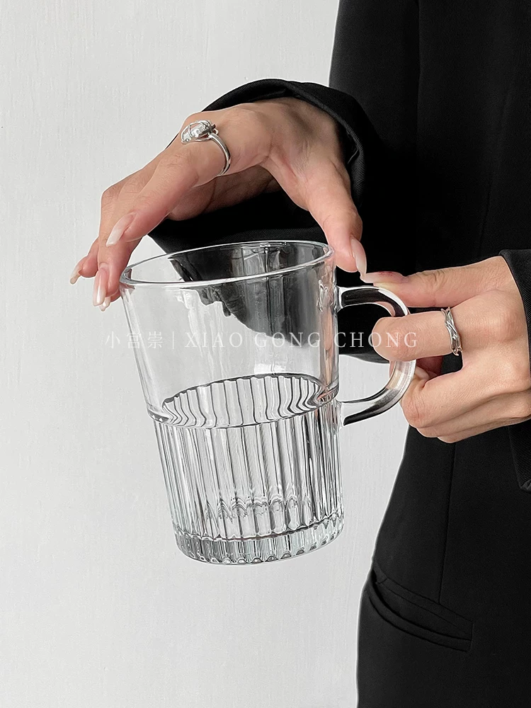 Ly thủy tinh kiểu Ins có quai cầm, ly cà phê đá Americano, ly trà trái cây, ly nước ép gia dụng, ly uống nước lạnh