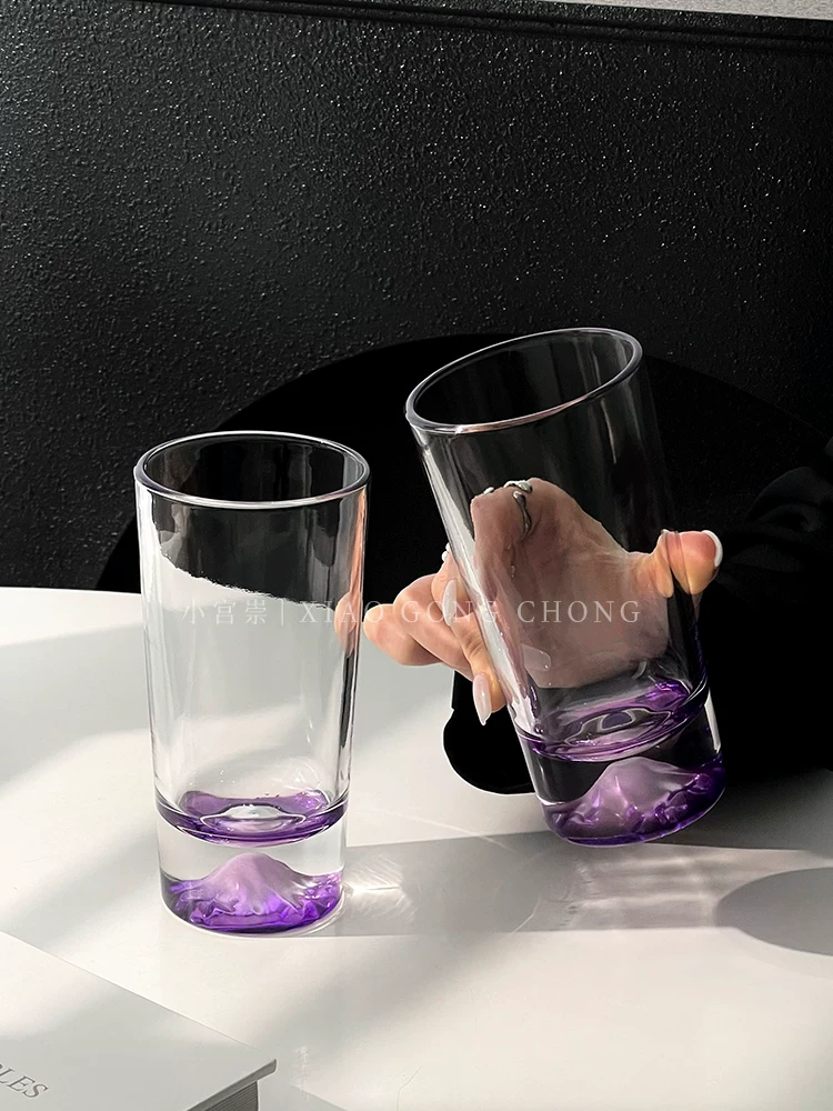 Ly núi Phú Sĩ màu tím thiết kế độc đáo, ly núi phong cách Instagram, ly núi tuyết cao cấp, ly rượu whisky thủy tinh