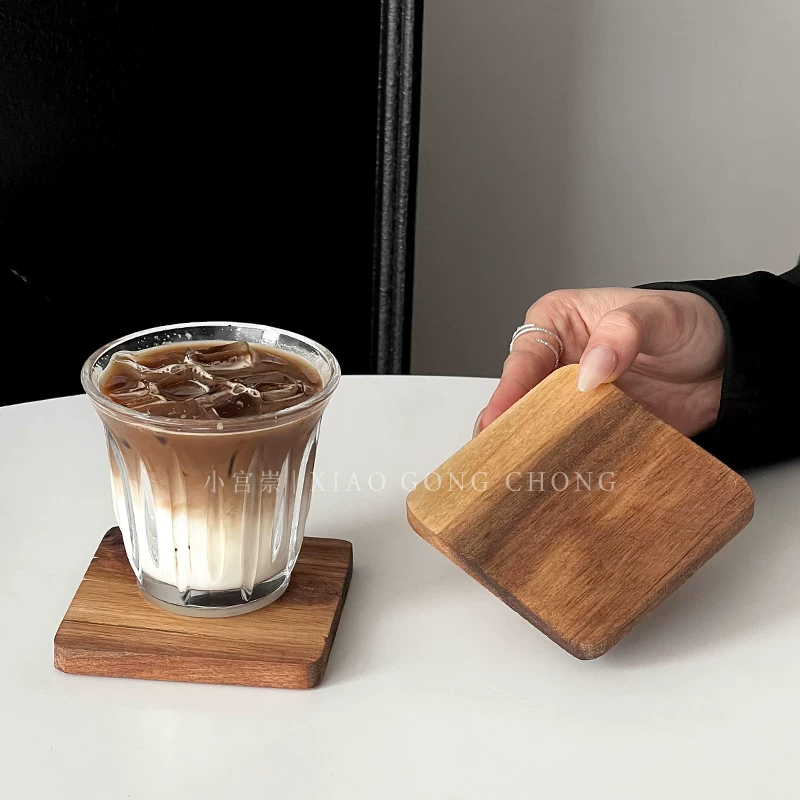Tấm lót ly gỗ keo kiểu cổ điển hình vuông, giữ ly rượu, giữ ấm tách trà, đế lót ly chống nóng, sáng tạo, dùng được cho cốc nước, cốc cà phê