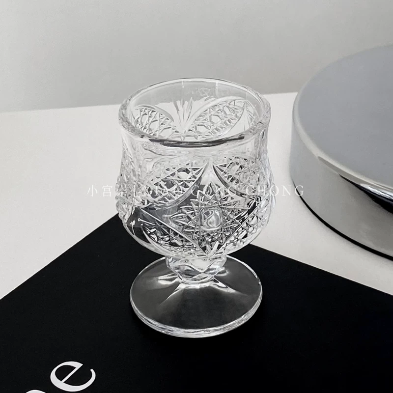 Ly rượu vang trắng khắc họa tiết cổ điển, ly rượu sake mini, ly rượu kiểu wabi-sabi, ly rượu nhỏ