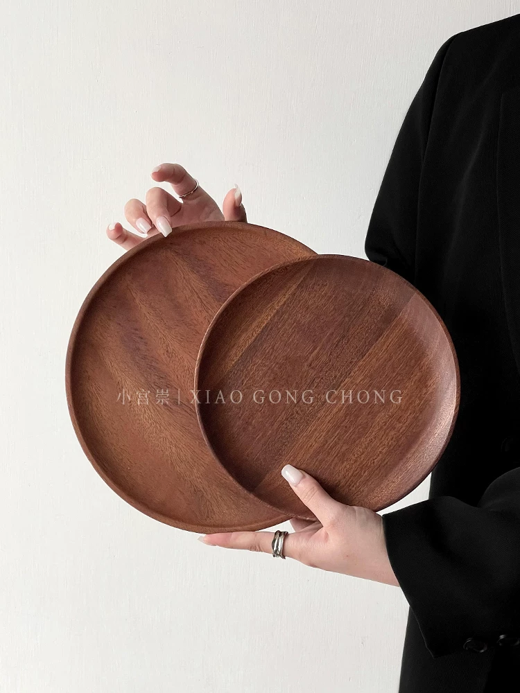Khay gỗ tròn kiểu Nhật dùng trong nhà, khay trà, khay tráng miệng, khay trái cây, đĩa bánh ngọt kiểu ins, đĩa ăn