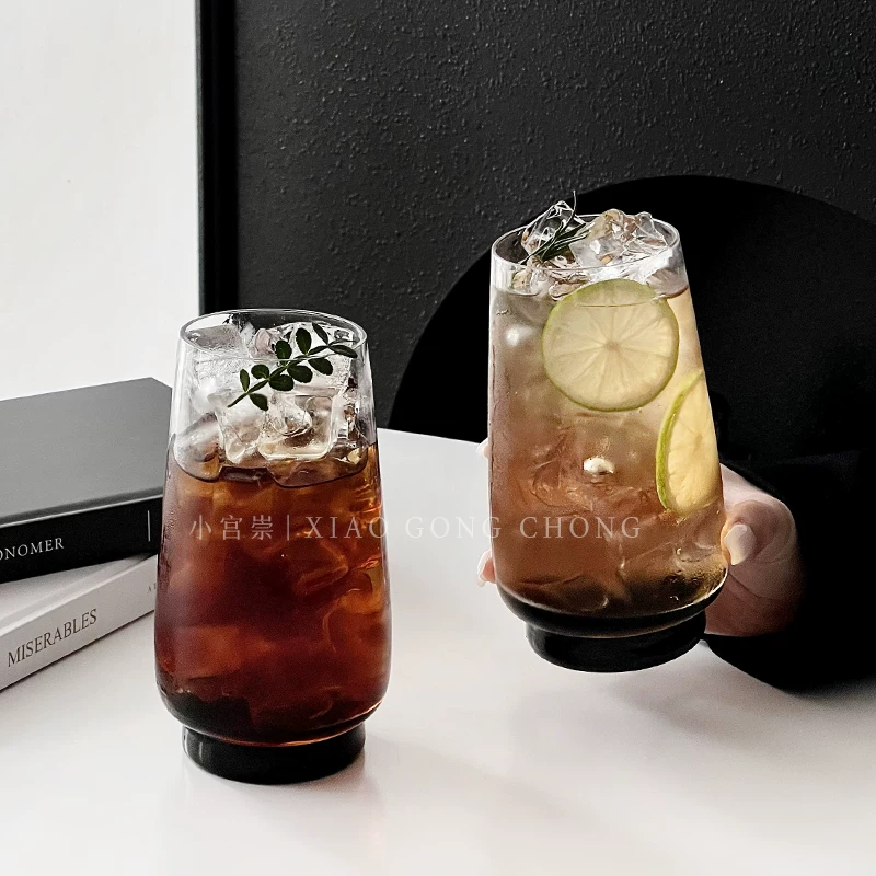 Ly nước ép ngắn màu đen cao cấp, thiết kế độc đáo theo phong cách ins, ly uống nước lạnh, ly thủy tinh, ly cà phê, ly mojito