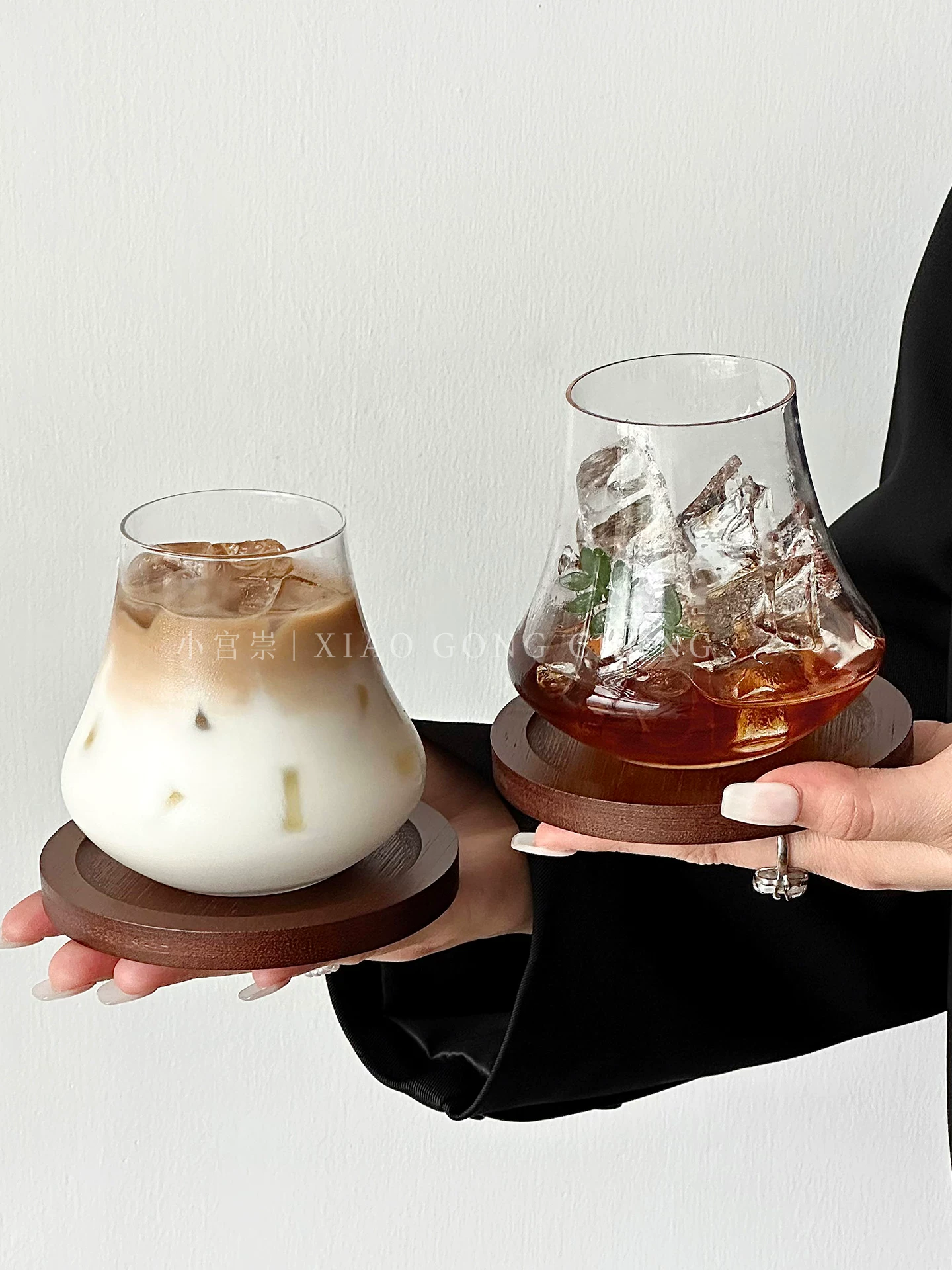 Ly thủy tinh núi Phú Sĩ sáng tạo, hợp thời trang và thẩm mỹ, thích hợp cho cà phê đá Americano, latte sữa, cà phê, nước ép và đồ uống lạnh.