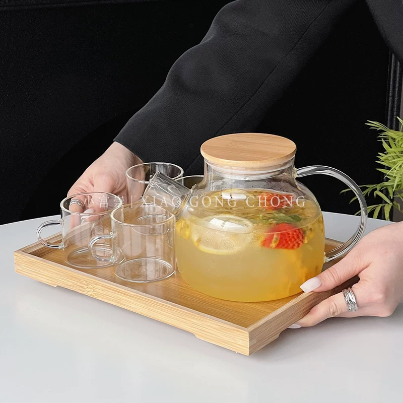 Bộ ấm trà thủy tinh kiểu Trung Quốc, dung tích lớn, dụng cụ pha trà gia dụng chịu nhiệt, bình đựng nước lạnh, bộ trà, tách trà hoa