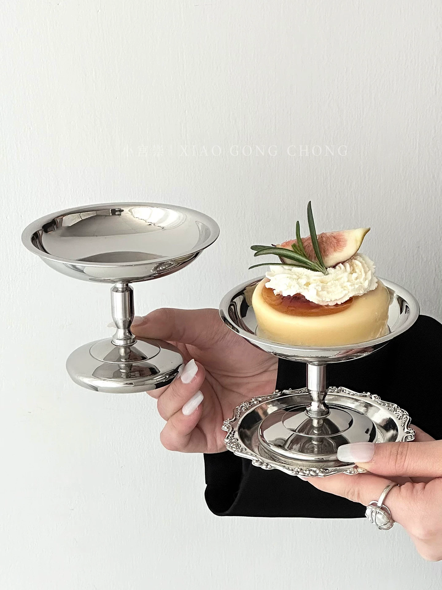 Bát tráng miệng kiểu cung điện bằng thép không gỉ 304 phong cách Ins, cốc đựng bánh pudding cổ điển cao cấp, bát kem, bát sữa trứng cao