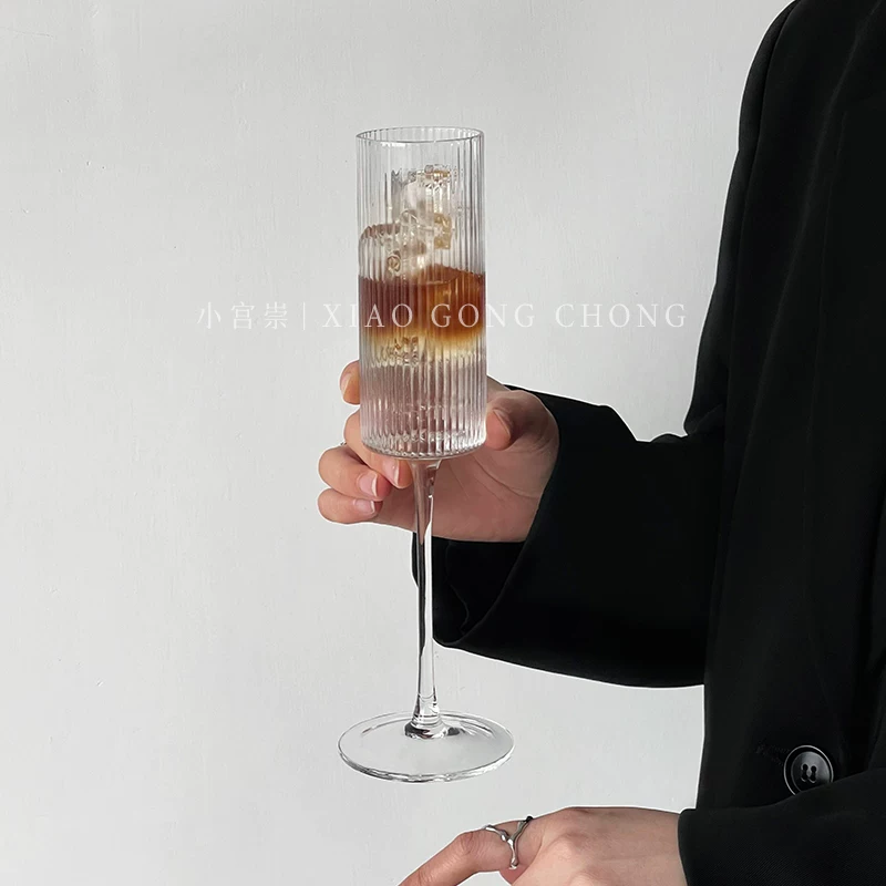 Ly sọc phong cách Ins, ly cocktail sáng tạo, ly rượu sâm banh, ly cà phê đá Americano, ly rượu vang có ga, ly rượu mùi