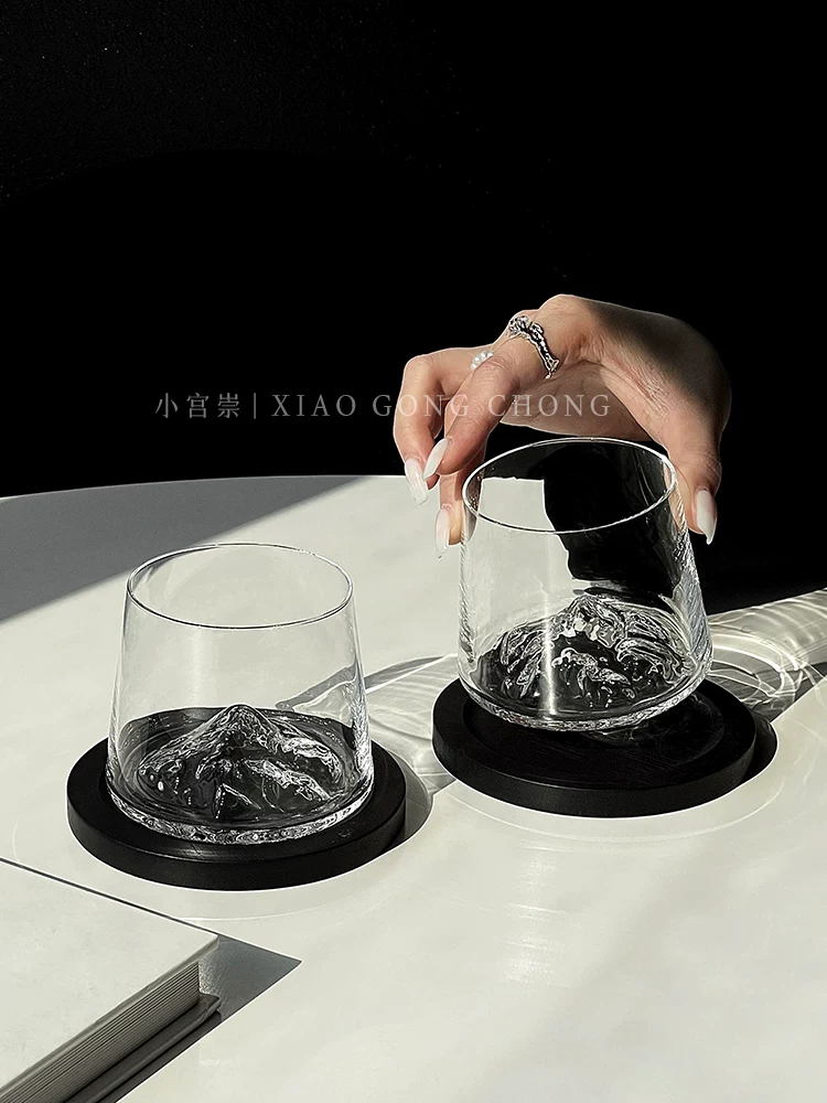 Ly núi Phú Sĩ phong cách Ins, đế lót ly sáng tạo cổ điển, ly ngắm cảnh núi, ly rượu whisky gia dụng cao cấp, ly thủy tinh.