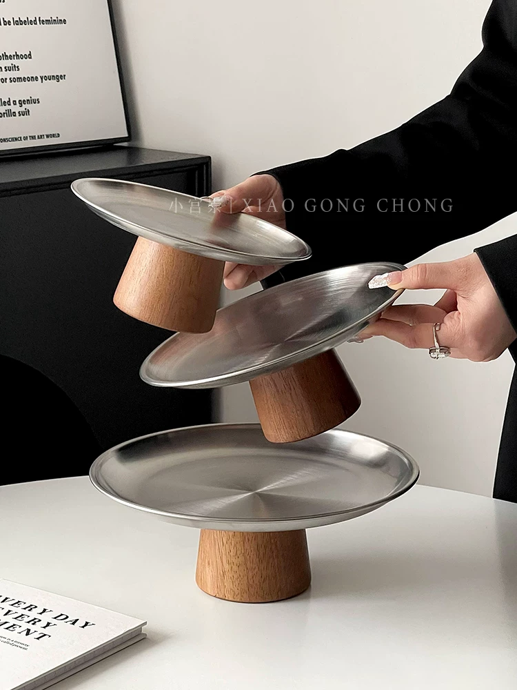 Khay đựng trái cây phòng khách, làm bằng gỗ keo với khay thép không gỉ cao cấp, phong cách nhẹ nhàng sang trọng, dùng để đựng kẹo, đồ ăn nhẹ, trái cây, bánh ngọt.