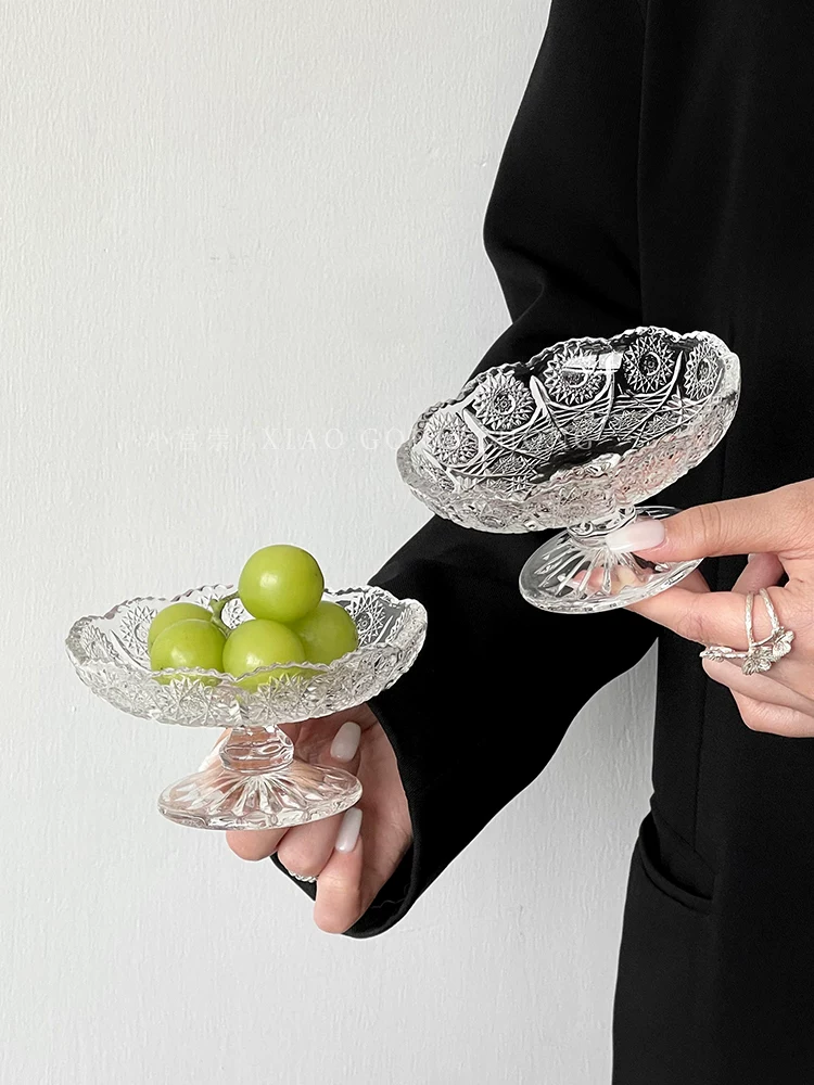 Đĩa trái cây cao cấp, đĩa thủy tinh cao nhỏ nhắn tinh tế, đĩa đựng kẹo và đồ ăn nhẹ, đĩa trái cây, đĩa tráng miệng dùng trong gia đình.