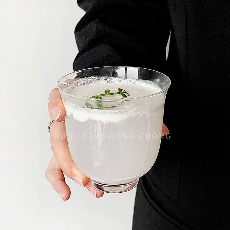 Ly thủy tinh miệng rộng kiểu Ins, bộ ly trà đạo kiểu Trung Hoa, ly cocktail phong cách dân tộc, ly cà phê đá latte