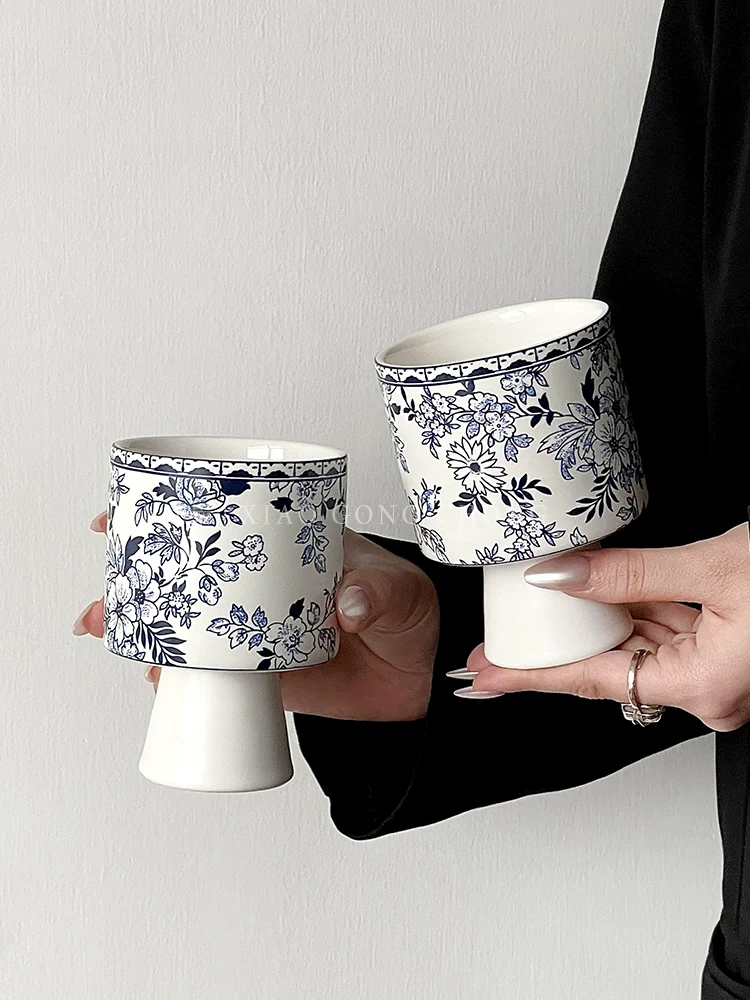 Cốc gốm sứ cổ điển màu xanh trắng kiểu Trung Quốc, cốc cà phê cao sáng tạo theo phong cách dân tộc, cốc nghệ thuật latte có giá trị cao, cốc latte kiểu Mỹ