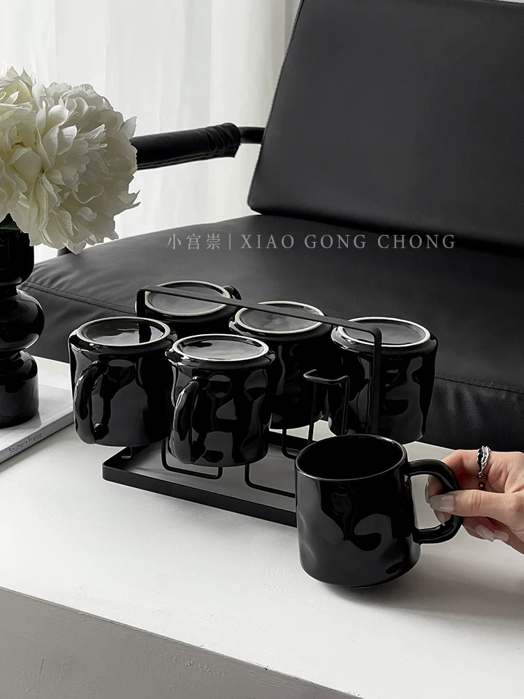 Bộ cốc gốm đen thiết kế độc đáo, phong cách sang trọng nhẹ nhàng, dùng trong nhà, phòng khách, cốc uống nước, cốc, cốc cà phê ăn sáng