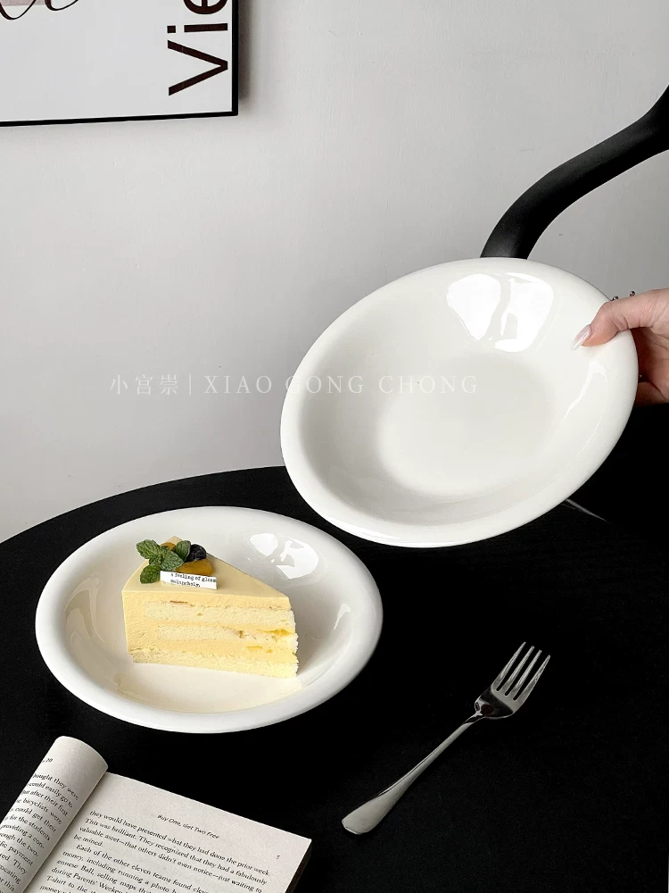 Đĩa sứ trắng kem kiểu Hàn Quốc, đĩa bánh tròn, đĩa tráng miệng, đĩa trái cây, đĩa salad