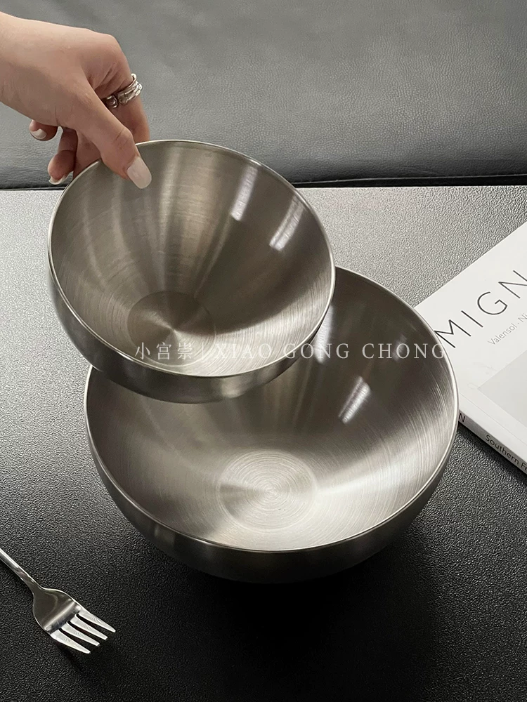 Bát trái cây bằng thép không gỉ phong cách công nghiệp Hàn Quốc, bát salad, đồ dùng bằng kim loại gia dụng phong cách đơn giản, bát mì lạnh, bát cơm trộn