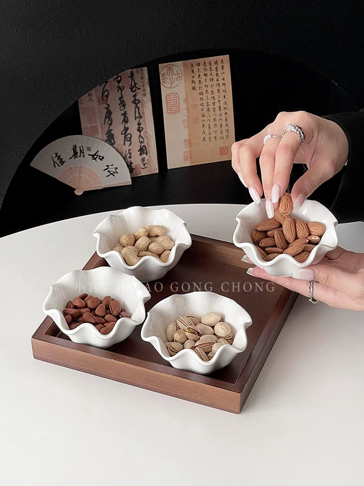 Bộ khay đựng hoa quả khô kiểu cổ điển Trung Hoa, khay đựng bánh kẹo, khay trà, khay gỗ, khay chia ngăn, bát sứ