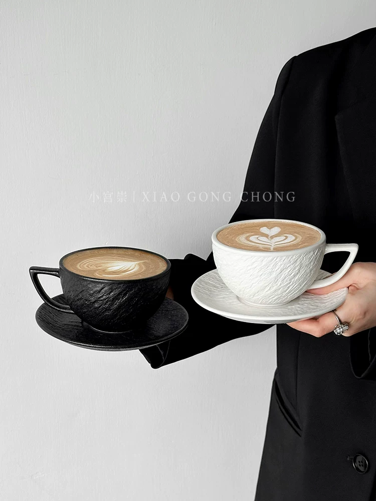 Ly cà phê gốm họa tiết đá độc đáo, ly nghệ thuật latte cổ điển, ly cappuccino mocha cao cấp, cốc