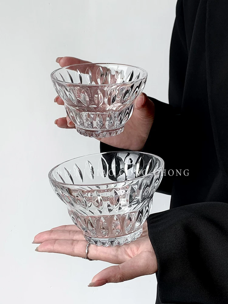 Bát tráng miệng pha lê khắc hoa văn cổ điển, bát ăn sáng, bát trái cây, bát kem