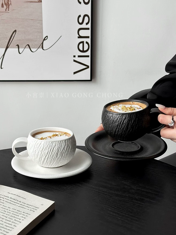 Bộ tách trà và đĩa sứ họa tiết đá cao cấp dùng trong gia đình, tách latte kiểu Ý, tách ăn sáng, tách trà chiều, tách vẽ latte art.