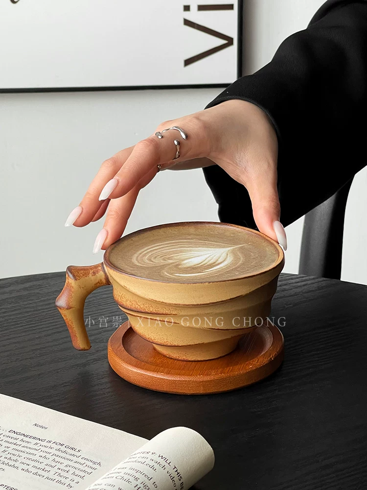 Cốc cà phê tre cổ điển, cốc gốm mộc mạc, cốc nghệ thuật latte gốm sáng tạo, cốc cổ điển độc đáo, cốc sữa