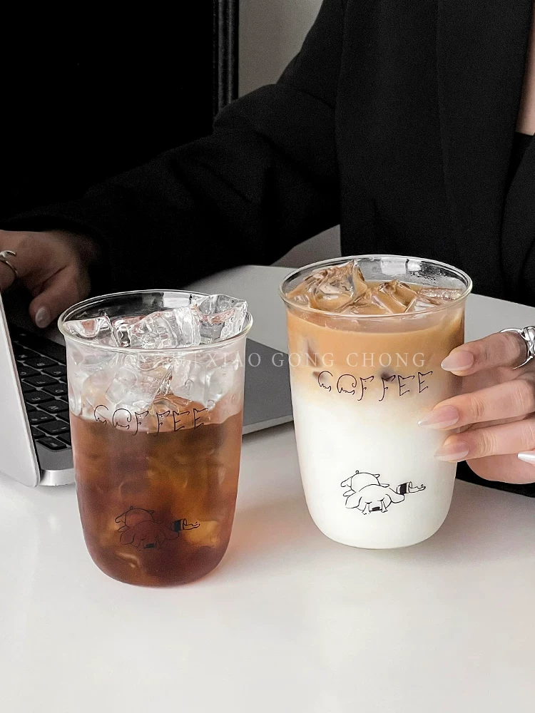 Cốc cà phê hình chú chó con dễ thương cốc cà phê đá cốc latte Mỹ cốc thủy tinh chịu nhiệt độ cao cốc ăn sáng cốc sữa cốc đựng đồ uống