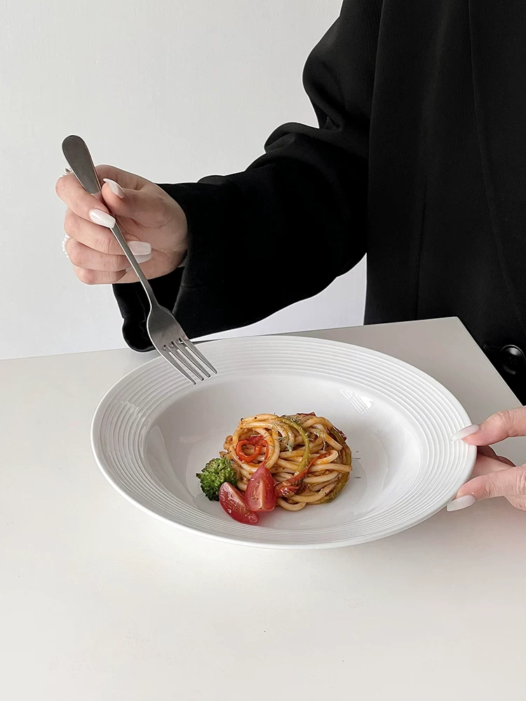 Đĩa mũ rơm kiểu INS, đĩa gốm sứ gia dụng dùng cho steak và mì Ý, đĩa salad trái cây cao cấp phong cách sang trọng nhẹ nhàng, đĩa tráng miệng.