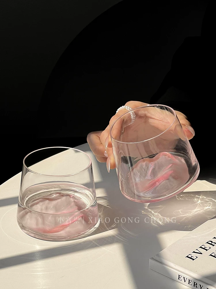 Ly núi Phú Sĩ phong cách Ins, ly ngắm núi màu hồng sáng tạo, ly thủy tinh cao cấp, ly rượu whisky, ly rượu mạnh