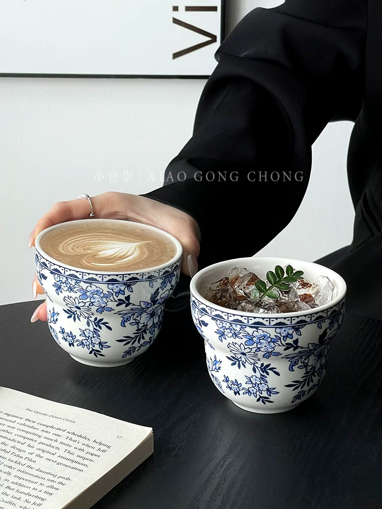 Tách cà phê sứ xanh trắng kiểu Trung Hoa, bộ ấm chén tinh tế, tách hoa mocha cao cấp, tách gốm, tách latte