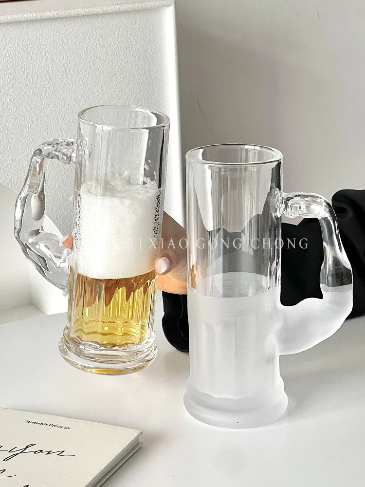 Cốc thủy tinh mờ Hercules Cup có tay cầm, cốc bia sáng tạo độc đáo, cốc nước ép dung tích lớn, cốc uống nước, cốc uống nước lạnh