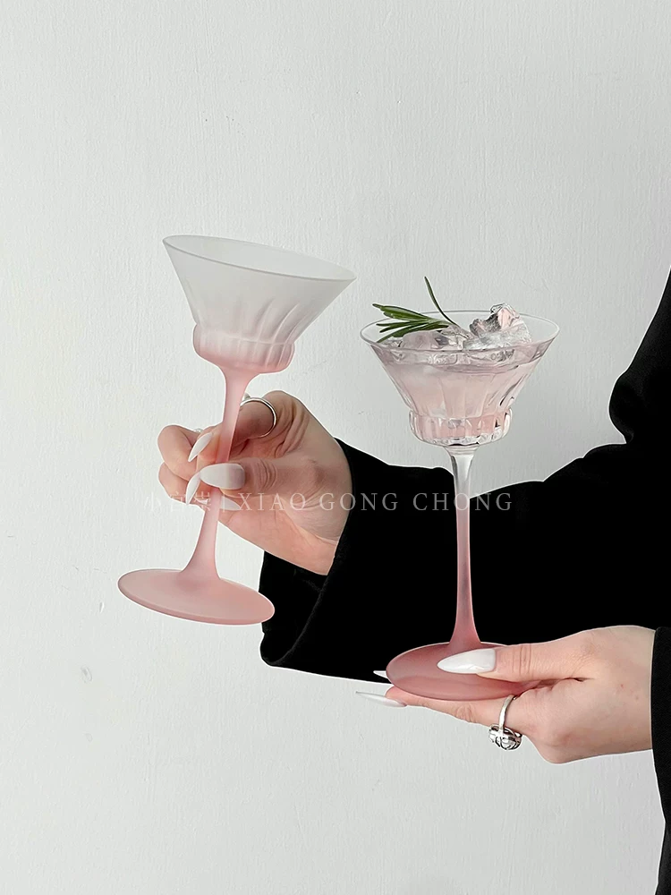 Ly rượu màu hồng mờ phong cách sáng tạo, ly cocktail thủy tinh Kimura kiểu Nhật cao cấp, ly rượu sâm banh, ly rượu tráng miệng
