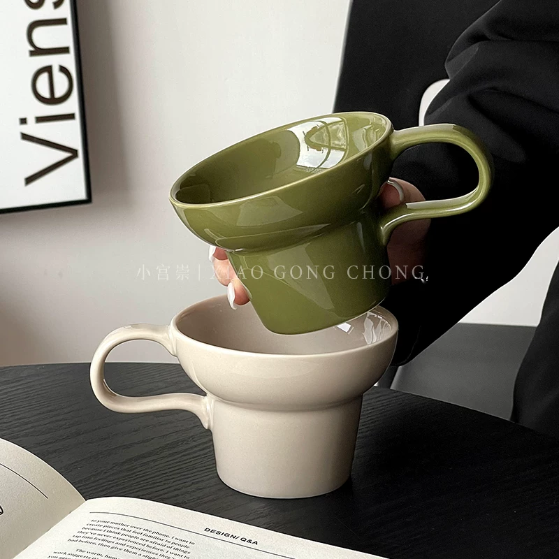 Cốc ăn sáng bằng gốm xanh cổ điển, cốc cao cấp độc đáo, cốc cà phê, cốc nghệ thuật latte gia dụng màu trơn, cốc sữa