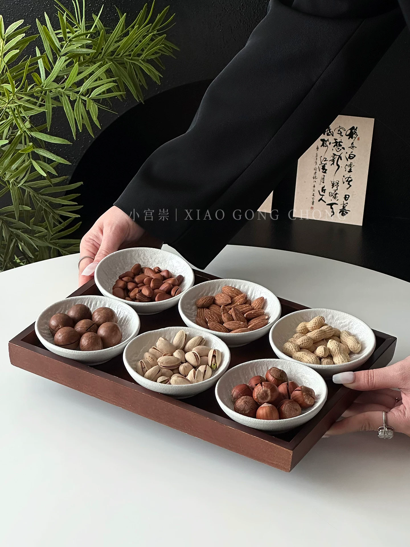 Khay trà chia ngăn bằng gốm sứ kiểu Trung Hoa, khay đựng trái cây khô cổ điển, khay đựng trái cây để pha trà quanh bếp, khay đựng đồ ăn nhẹ gia dụng