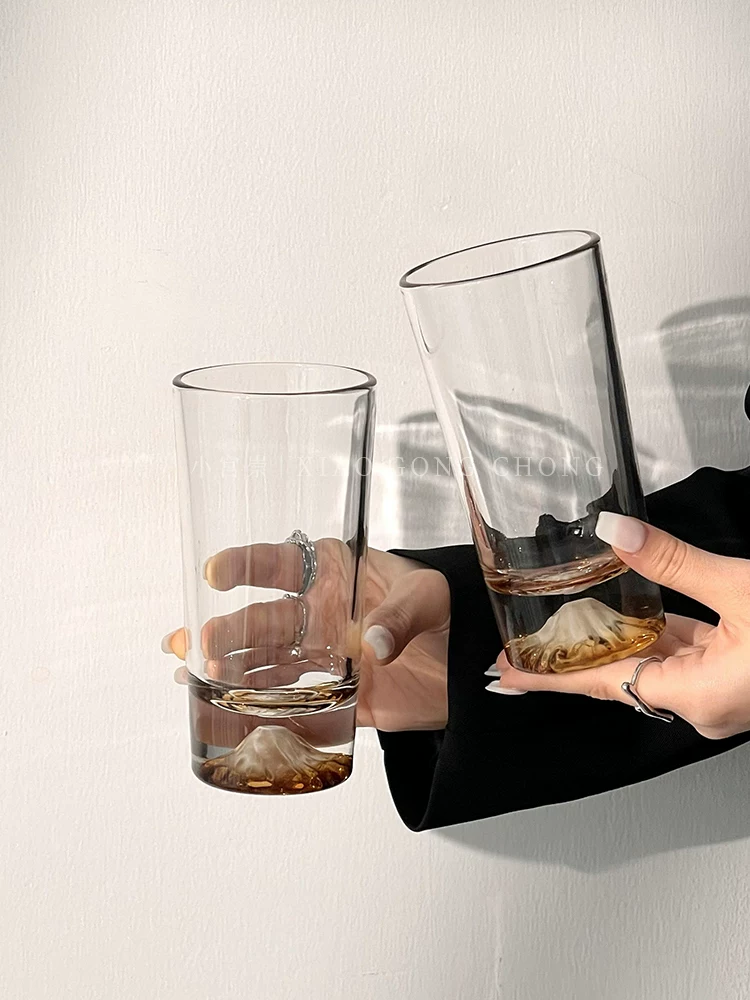 Ly thủy tinh phong cách Ins, ly ngắm núi Amber, ly núi Phú Sĩ, ly nước thủy tinh cao cấp, ly rượu whisky gia dụng, ly cà phê