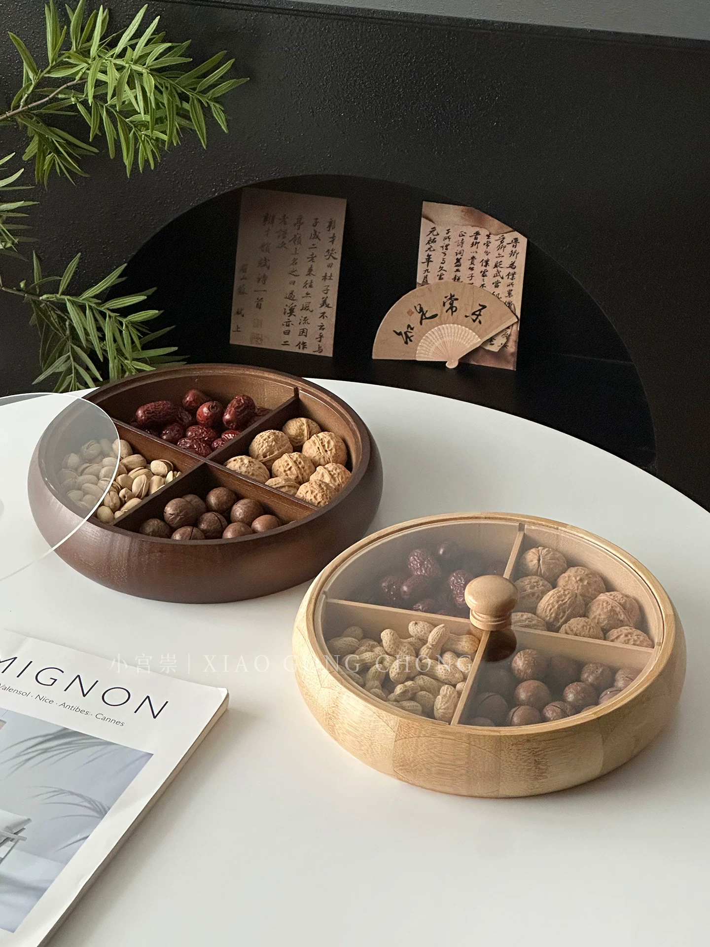 Đĩa trái cây sấy khô kiểu Trung Quốc dùng trong nhà, đặt trên bàn cà phê phòng khách, đĩa đựng đồ ăn nhẹ, đĩa chia ngăn cao cấp, đĩa trái cây, đĩa đựng đồ ăn nhẹ khi uống trà.