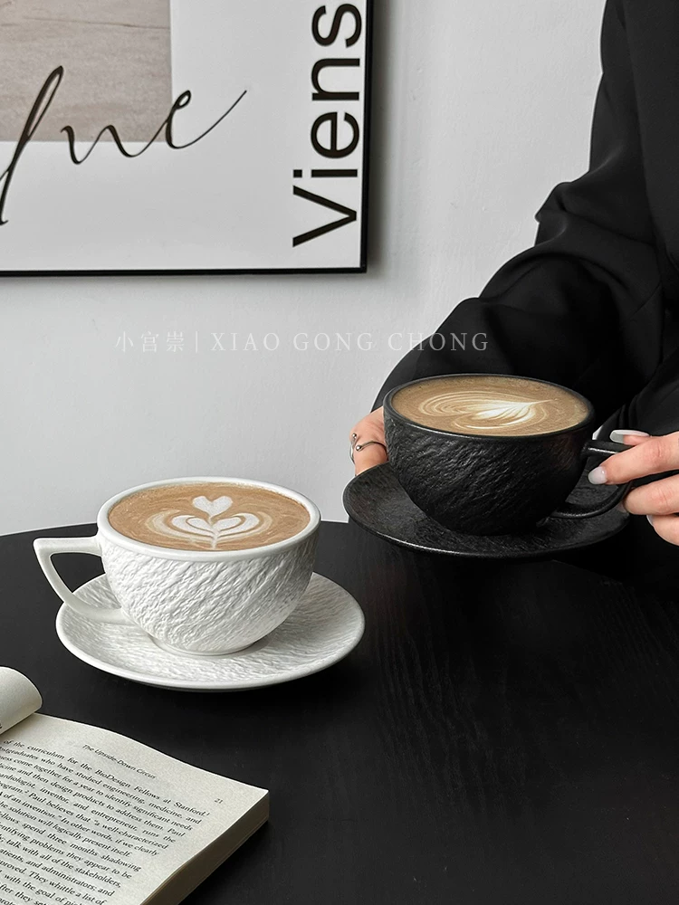 Ly cà phê gốm họa tiết đá độc đáo, ly nghệ thuật latte cổ điển, ly cappuccino mocha cao cấp, cốc
