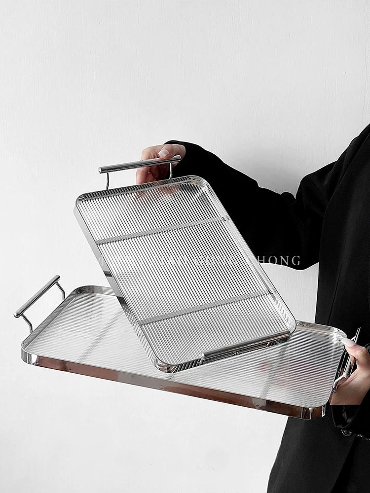 Khay hình chữ nhật bằng thép không gỉ dùng trong gia đình để đựng trái cây và đồ ăn nhẹ, khay sắt mang lại cảm giác cao cấp, dụng cụ đựng và sắp xếp đồ dùng trong phòng khách, khay đựng cốc nước và trà.