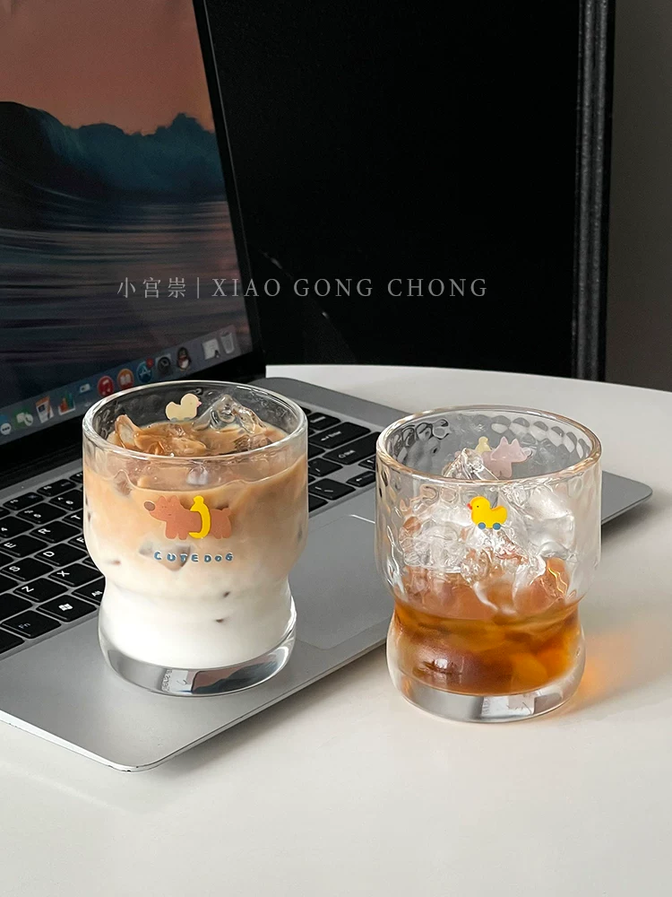 Ly thủy tinh hoạt hình dễ thương phong cách Ins, ly uống nước gia dụng cao cấp, ly nước ép, ly cà phê, ly bia, ly sữa.