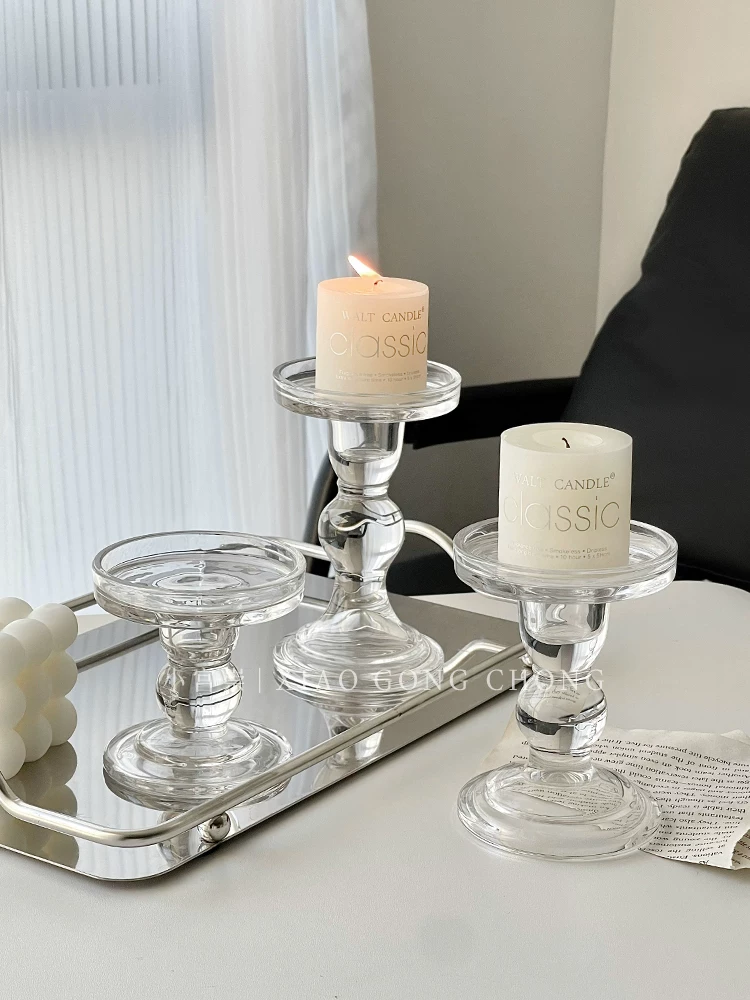 Đèn cầy thủy tinh kiểu cột La Mã phong cách Ins, đồ trang trí nến lãng mạn theo phong cách retro Pháp, đạo cụ chụp ảnh trang trí bữa tối dưới ánh nến