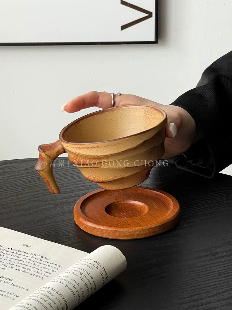 Cốc cà phê tre cổ điển, cốc gốm mộc mạc, cốc nghệ thuật latte gốm sáng tạo, cốc cổ điển độc đáo, cốc sữa